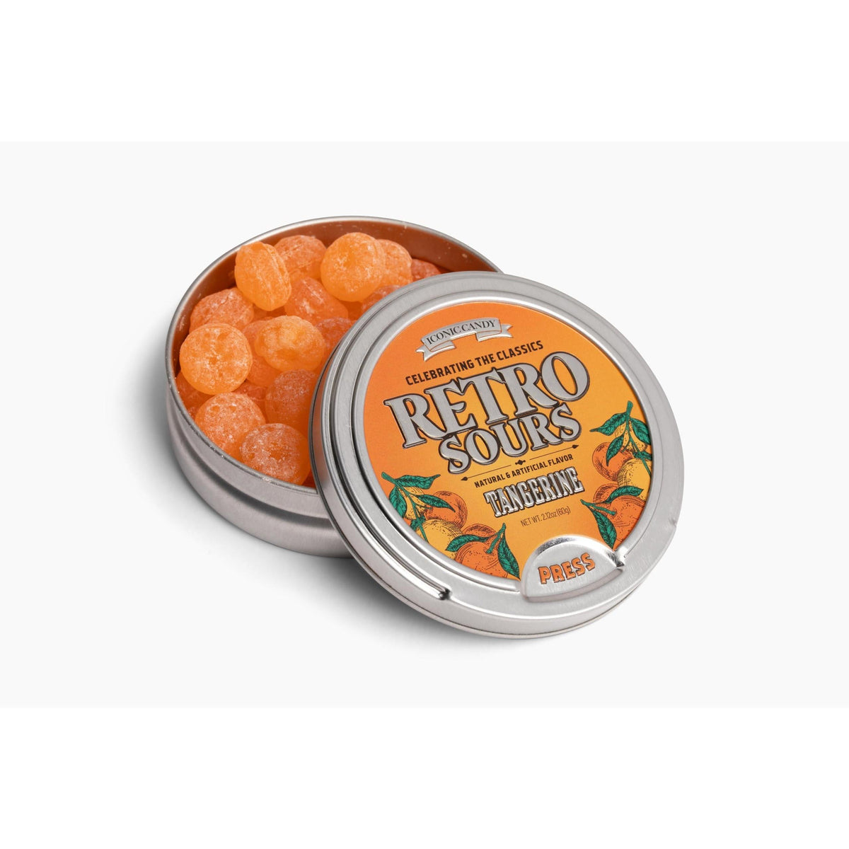 Retro Sours Tangerine Candies, 8-Tin Tray Pack - Sugar-Based Sweet Snack, Quick On-The-Go Treat Option