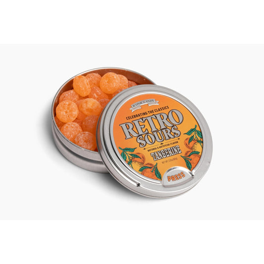 Retro Sours Tangerine Candies, 8-Tin Tray Pack - Sugar-Based Sweet Snack, Quick On-The-Go Treat Option