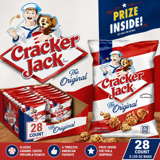 Cracker Jack Original Caramel Popcorn and Peanuts 3.125 oz 28 Count Classic Snack Packs