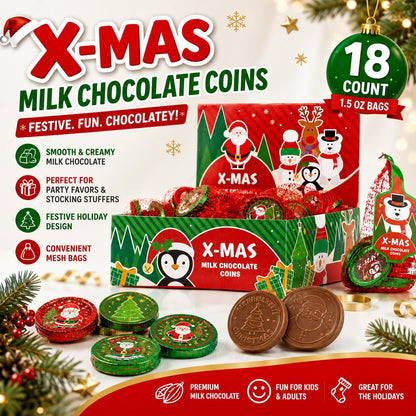 Gerrit Fort Knox Christmas Chocolate Coins 1.5 oz 18 Count  Holiday Milk Chocolate Coin Mesh Bags for Stockings, Parties & Gifts