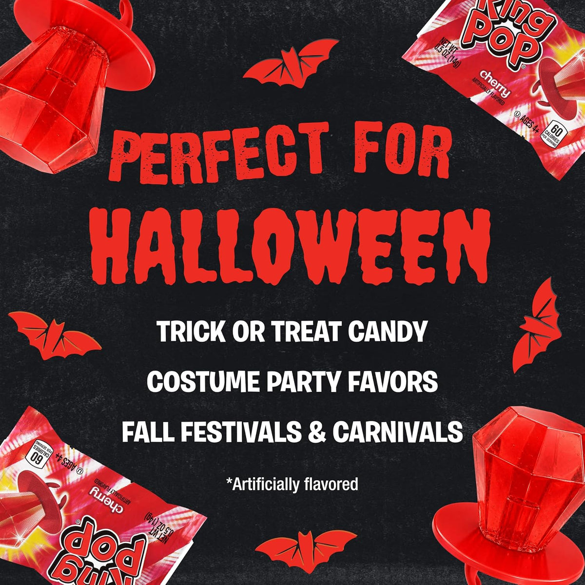 Ring Pop All Cherry Red Flavor Wearable Lollipop Candy, 30-Count Sweet Snack Candies for Birthday Celebrations