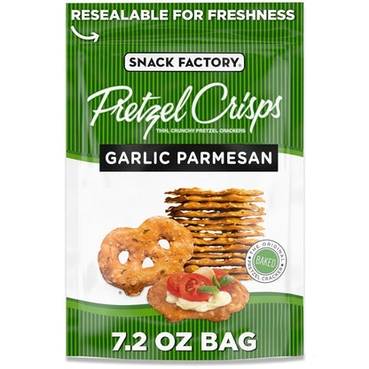 Snack Factory Pretzel Crisps Garlic Parmesan 7.2 oz 12 Count Crunchy Pretzel Snack