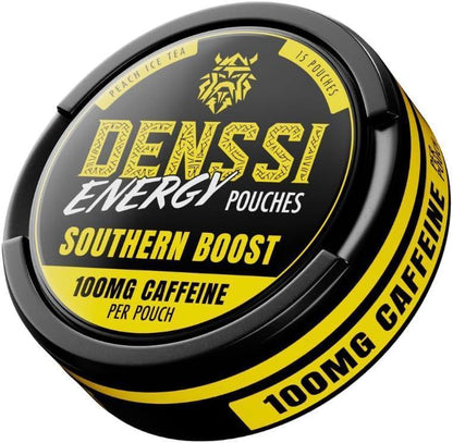 Denssi Energy Caffeine Sugar-Based Candies, Peach Ice Tea Flavor, 15-Count Metal Tin, 8-Pack Fitness & Wellness Sweet Snack Supplement