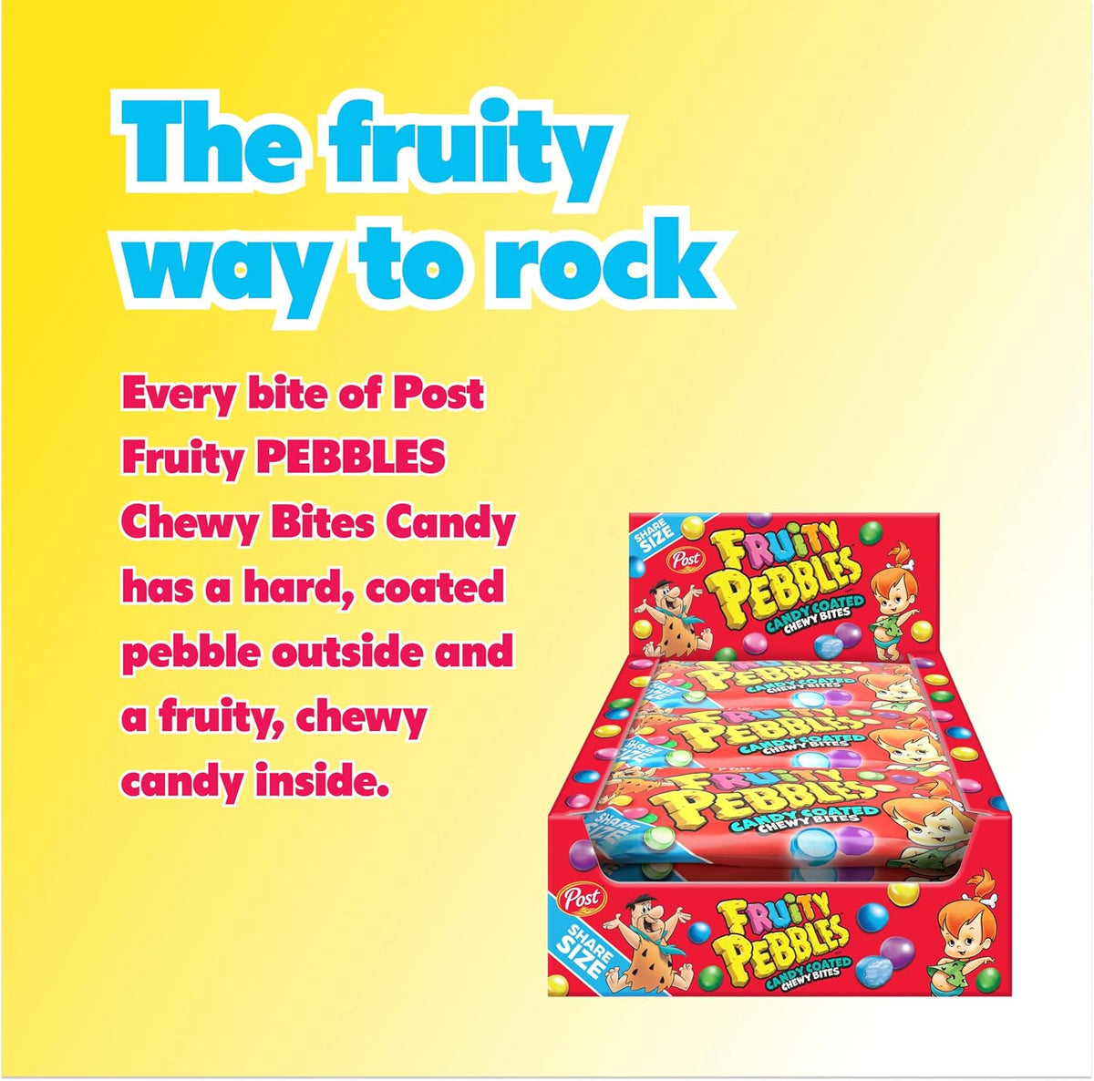 Fruity Pebbles Chew Bites Sugar-Based Candy Snacks, 3.75oz Tray Pack, 12-Count Fruity Cereal-Inspired Treats for Parties & Share-Size Snacking
