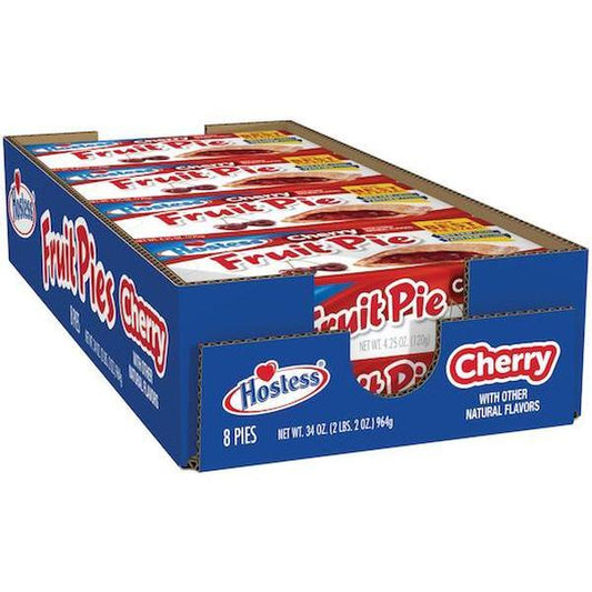 Hostess Cherry Fruit Pie, 8ct Boxed Individual Single-Serve Snacks - Room Temp Safe, Sweet Sugar-Infused Pastry Treat
