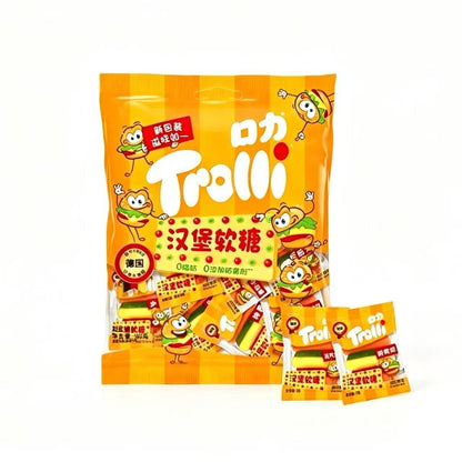 Trolli Imported Fruity Hamburger Chewy Soft Sweet Gummy Candies, 3.8 oz Peg Bags, 6-Count 6-Packs Fun-Shaped Snacks