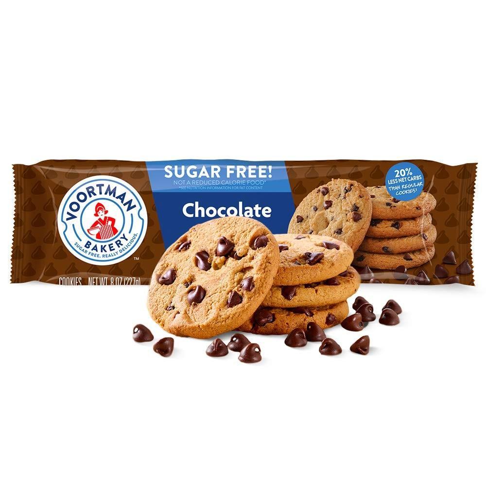 Voortman Sugar Free Chocolate Chip Cookies Snack - 8oz, 6-Pack, Ideal for Birthday Treats, Chocolate Candy Alternative