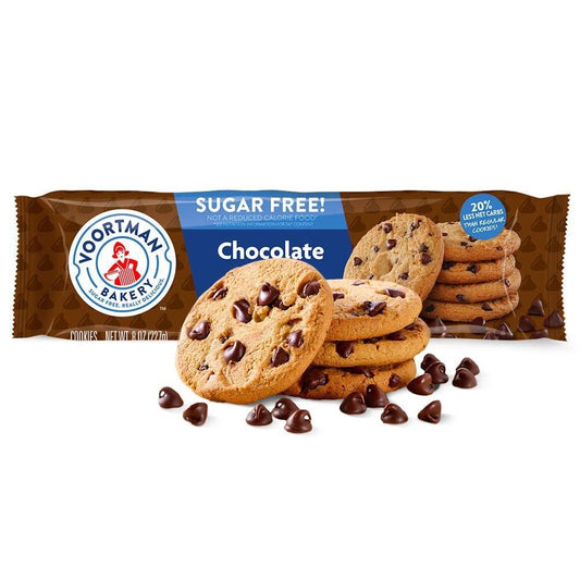 Voortman Sugar Free Chocolate Chip Cookies Snack - 8oz, 6-Pack, Ideal for Birthday Treats, Chocolate Candy Alternative