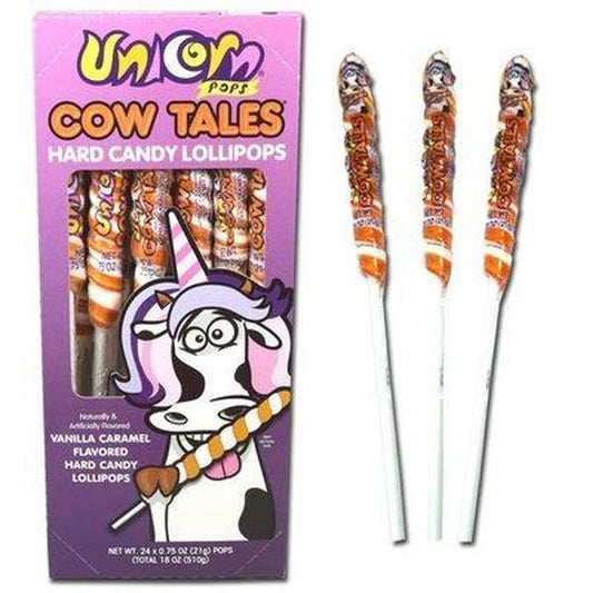 Adams & Brooks Unicorn Cow Tales Sweet Hard Candy Lollipops - 24-Count Box Pack, Party Snack Candies