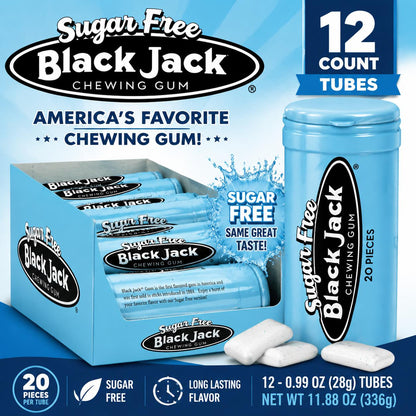 Gerrit Black Jack Sugar-Free Anise Flavored Chewing Gum, 12-Count Tube Packs (0.99oz Each), Retro Candy for Everyday Enjoyment