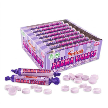 Swizzels UK Import Giant Parma Violets Perfumed Sugar Candy Rolls, 40g, 24-Count British Violet-Flavored Treats
