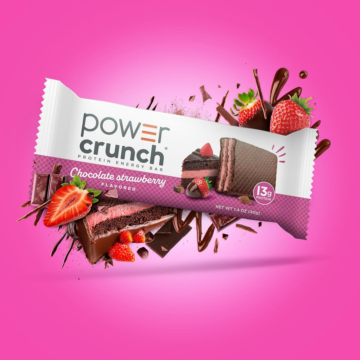 Power Crunch High Protein Crispy Wafer Bars, Chocolate Strawberry Flavor, 1.4oz, 12 Bars Box Pack, On-the-Go Snack Treats