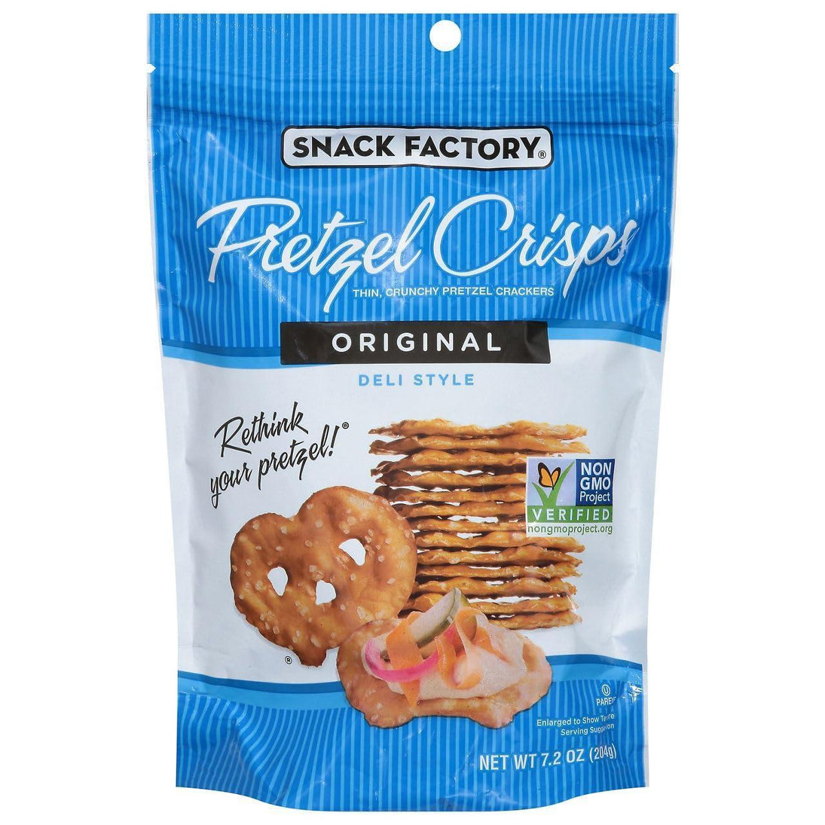 Snack Factory Original Crispy Pretzel Crackers - 7.2 oz, 12 Count, Thin Crunchy Biscuit Base Snack with Classic Flavor