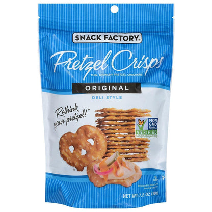 Snack Factory Original Crispy Pretzel Crackers - 7.2 oz, 12 Count, Thin Crunchy Biscuit Base Snack with Classic Flavor