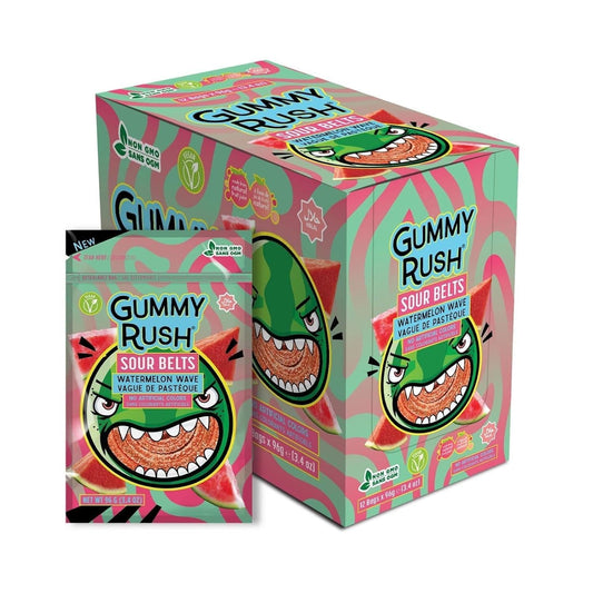 INFIN8Gummy Rush Sour-Sweet Rainbow Quattro Belts, 3.4oz Peg Bag Candies, 12 Pieces Snack Pack