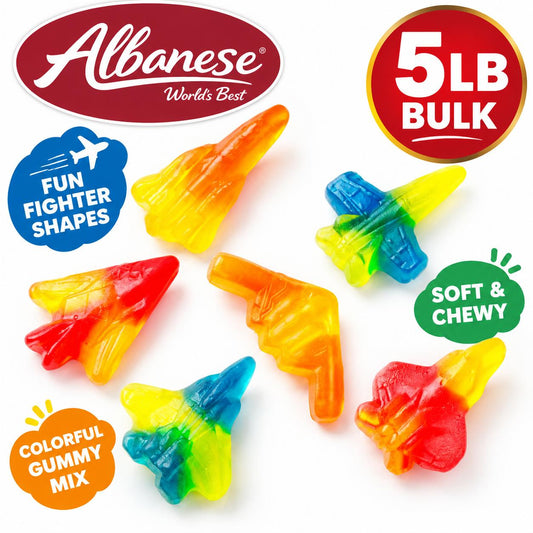 Albanese Aircraft-Shaped Gummy Candy, 5 lbs Bulk Bag, Featuring Jet Fighter and B2 Bomber Designs