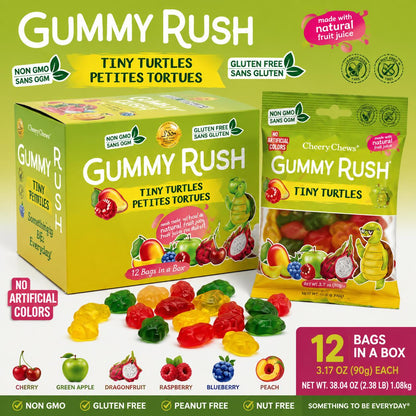 INFIN8 Gummy Rush Tiny Turtles Gummy Candy 3.17 oz 12 Count Fruity Chewy Gummy Snacks