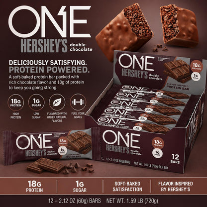 ONE Protein Bars Hersheys Double Chocolate 2.12 oz 12 Count High Protein Chocolate Snack Bars