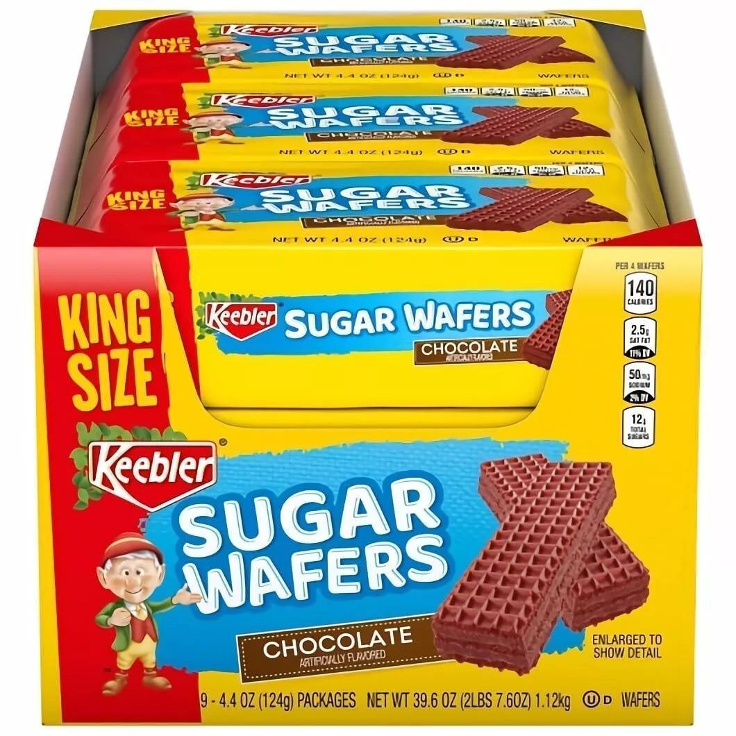 Keebler King-Size Chocolate Creme Sugar Wafer Snacks, 4.4oz, 9-Count, Chocolate Flavor, Ambient Room Temp Treats