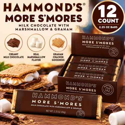 Hammonds Smores Marshmallow Milk Chocolate Bar 2.25 oz 12 Count Chocolate Candy Snack