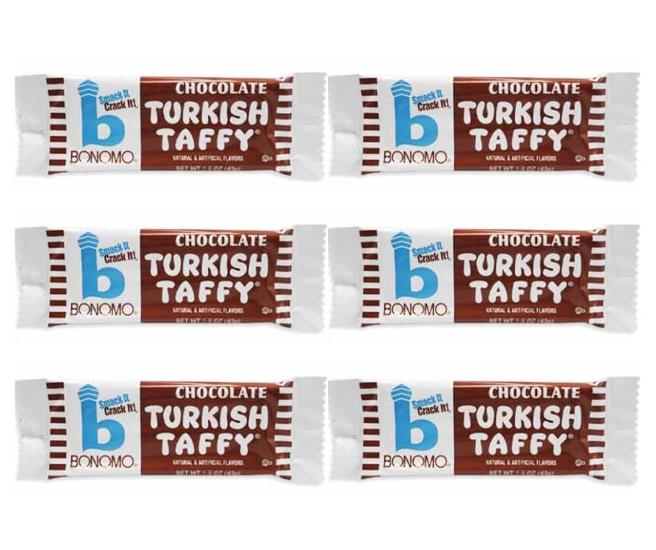 Bonomo Turkish Taffy Chocolate Candy Bars, 1.5oz, 24-Count Retro Individually Wrapped Classic Chewy Treats