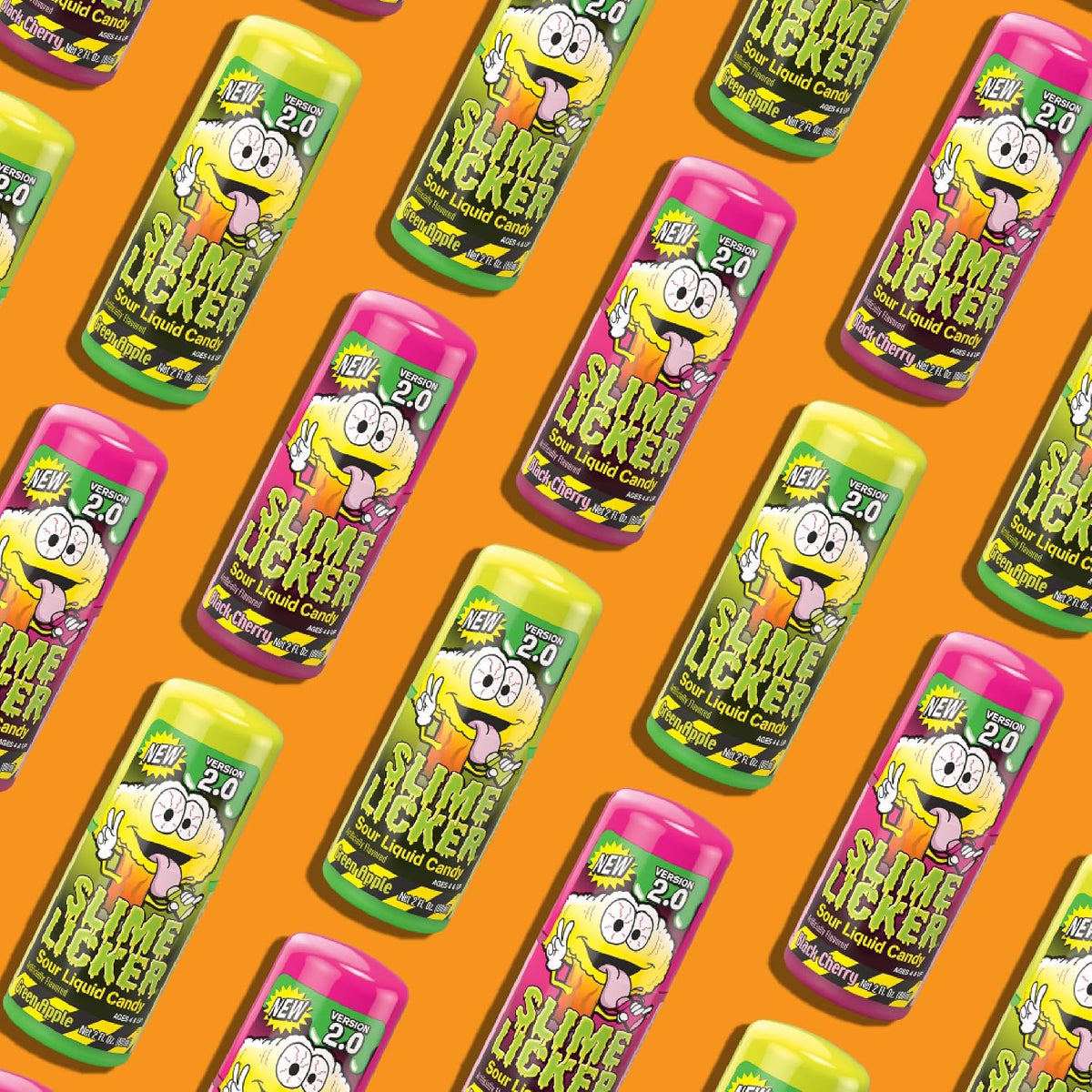 Slime Licker 2.0 Black Cherry & Green Apple Candy 12 Count  Sour Rolling Liquid Candy | Fun Interactive Treats for Parties & Gifts