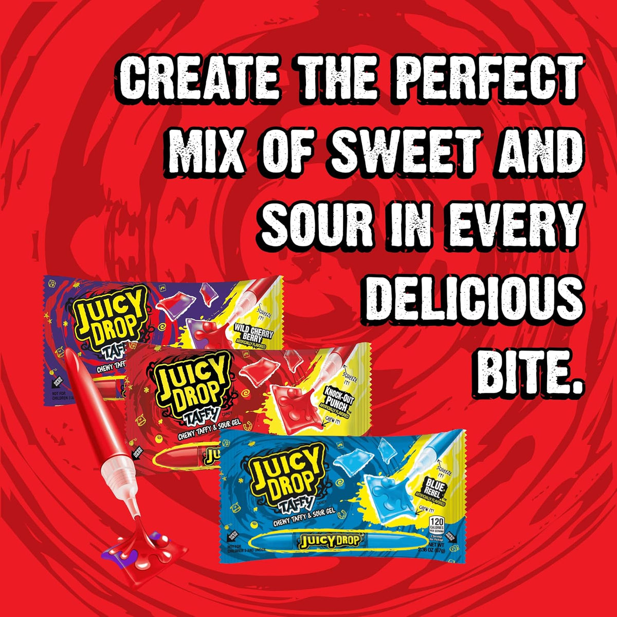 Topps Juicy Drop Taffy with Sour Gel Pen, 2.36oz Individual Packs, 16-Count Chewy Interactive Candy Treats