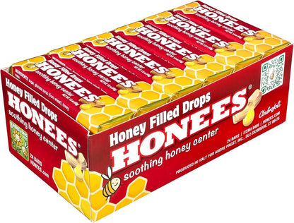 Honees Honey Eucalyptus Cough Drops - 24 Count Sugar-Base Herbal Flavor Candy, Individually Wrapped Single Drops for Throat Relief, Box Pack Soothing Treat