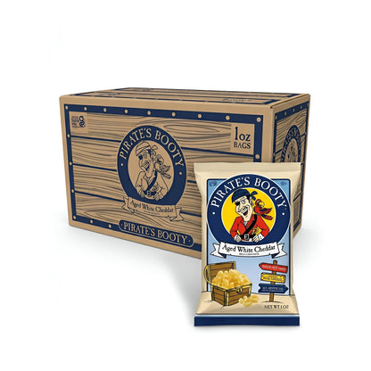 Pirates Booty Aged White Cheddar Flavor Puffed Aged Cheese Snack Food, 1 oz, 24-Count Bags, Ideal for Parties, Safe for Room Temp Storage