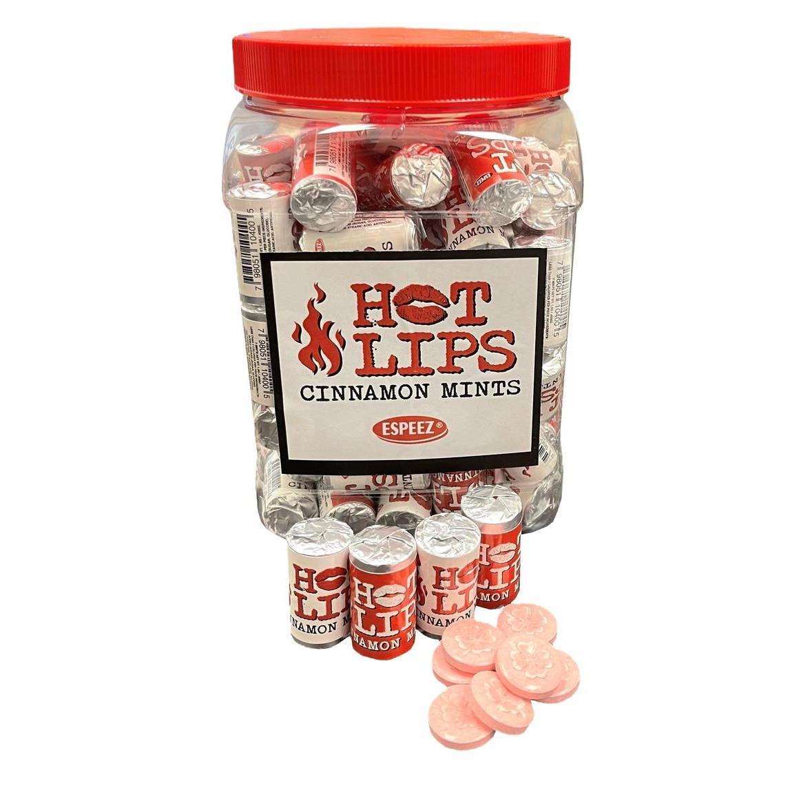 Espeez Hot Lips Cinnamon-Mint Flavor Candy Rolls, 100-Count Jar, Sweet Spicy Snack Candies