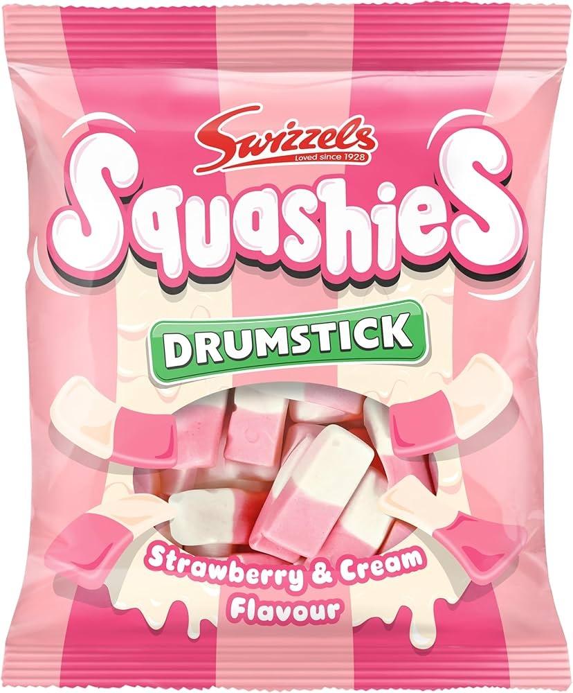 Swizzels UK Import Drumstick Squashies Strawberry Cream Chewy Candy, 12 Pieces, 140g