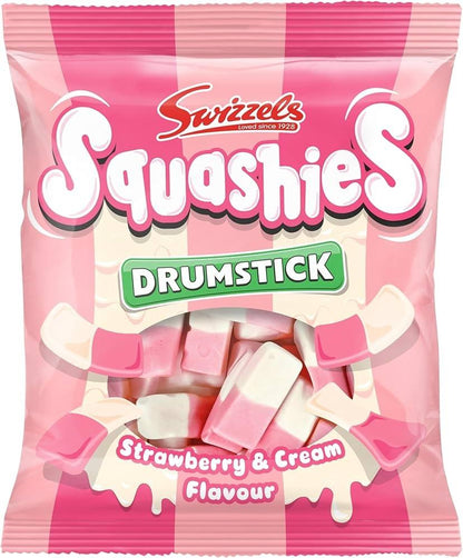 Swizzels UK Import Drumstick Squashies Strawberry Cream Chewy Candy, 12 Pieces, 140g