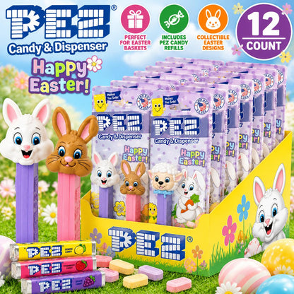 PEZ Easter Assorted Candy Dispensers, 12-Count Collectible Set with PEZ Candy Refills, Easter Basket Favors, Holiday Gift