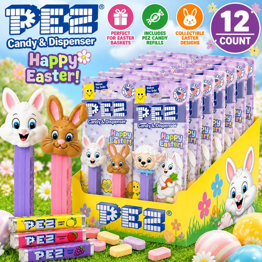 PEZ Easter Assorted Candy Dispensers, 12-Count Collectible Set with PEZ Candy Refills, Easter Basket Favors, Holiday Gift