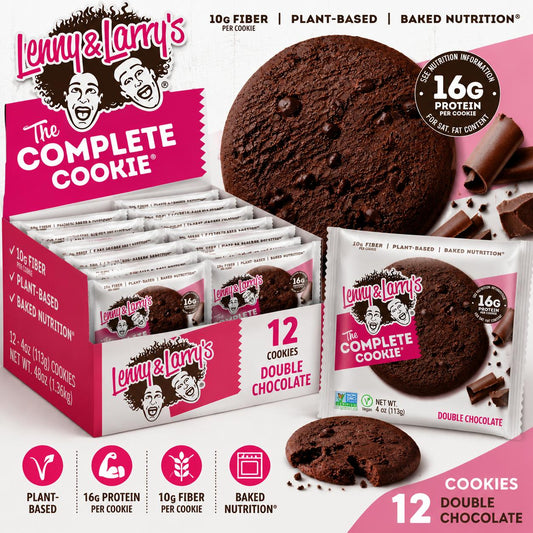 Lenny & Larry's Soft Sweet Double Chocolate High-Protein Cookie Snack, 4 oz, 12-Count Tray Pack Biscuits