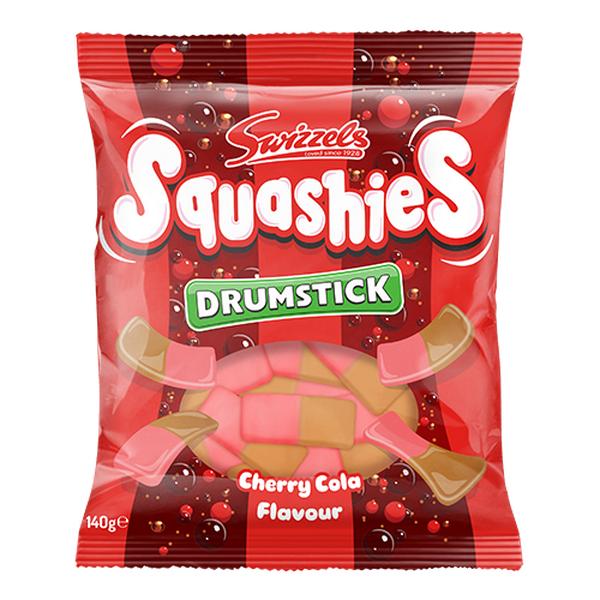Swizzels Drumstick Squashies Cherry Cola Chewy Candy - UK Import, 12 Count, 140g, Candy in Bulk, Ambient Storage, Plastic Bag Packaging