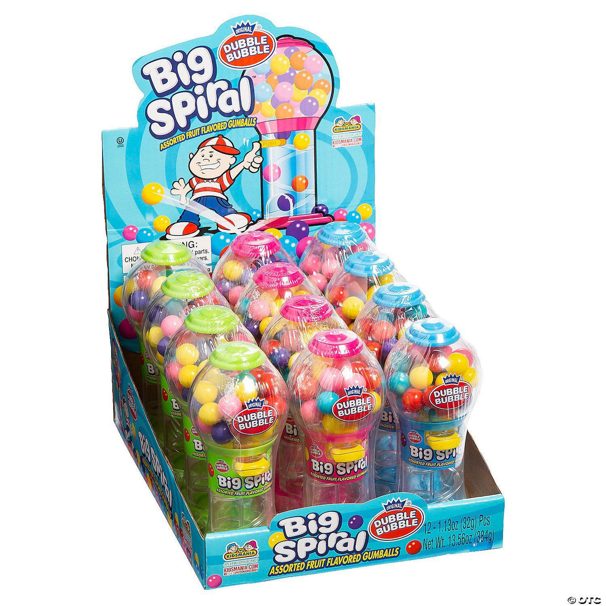 Kidsmania Dubble Bubble Big Spiral Mini Gumball Dispenser - 1.13oz, 12-Count Novelty Bubble Gum Snacks, Sweet Candies, Mini Dispenser