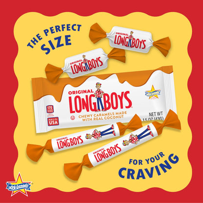 Atkinson's Long Boys Coconut Candy Bars - 1.5 oz, 24 Count Individually Wrapped Retro Chewy Candies, Sweet Snack Treats