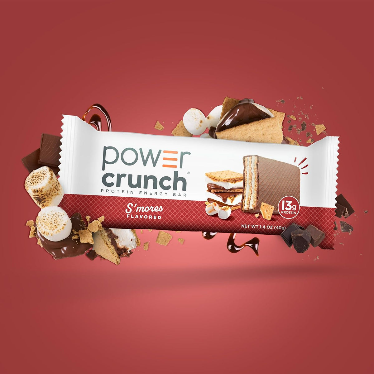 Power Crunch Protein Wafer Bars, Classic S’mores Flavor, 1.4oz, 12-Bar Box Pack, Crispy Chocolate-Infused Snack Wafers