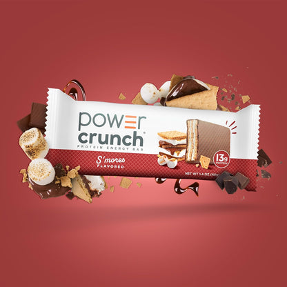 Power Crunch Protein Wafer Bars, Classic S’mores Flavor, 1.4oz, 12-Bar Box Pack, Crispy Chocolate-Infused Snack Wafers
