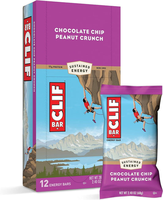 Clif Energy Protein Bar - Chocolate Chip Peanut Crunch Flavor Sweet Snack, 2.40 oz Each, 12 Bars Tray
