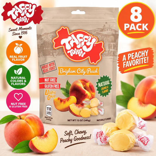 Taffy Town Salt Water Taffy Brigham City Peach 12 oz 8 Pack Peach Flavored Chewy Candy