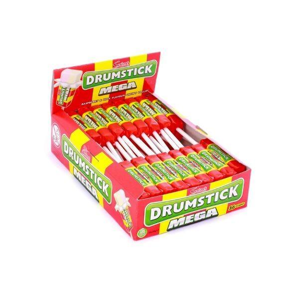 Swizzels UK Import Mega Drumstick Lollipop Chewy Candy, 28g, 36 Pieces Box Pack, Strawberry Raspberry Flavor, Made with Sugar