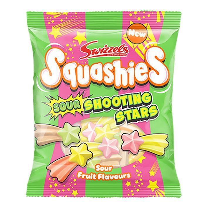 Swizzels UK Import Squashies Sour Shooting Stars Chewy Soft Fruity Candies, 12-Count 100g Sour Fruit Snack