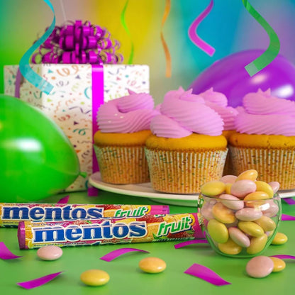 Mentos Fruit Rolls Candy 1.32 oz 15 Count Tray Fruity Chewy Candy Rolls