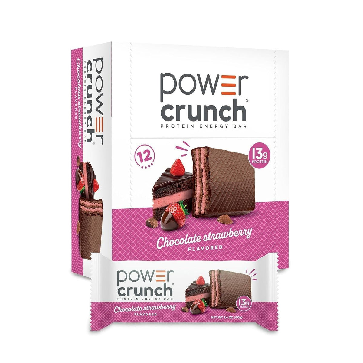 Power Crunch High Protein Crispy Wafer Bars, Chocolate Strawberry Flavor, 1.4oz, 12 Bars Box Pack, On-the-Go Snack Treats