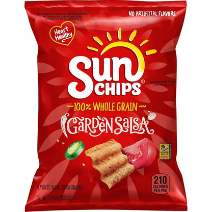 SunChips Garden Salsa Multigrain Chips, 1.5oz Bagged Individual Snack Bags, 64 Count