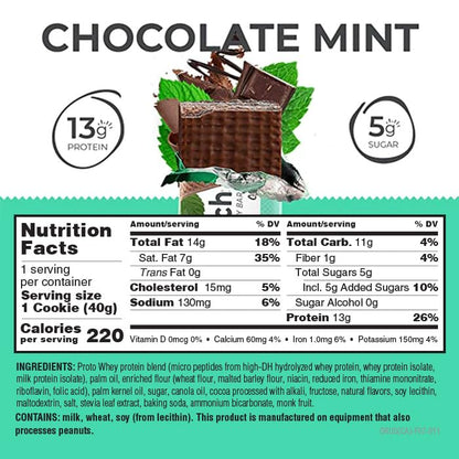 Power Crunch Protein-Rich Wafer Bars, Mint Chocolate Flavor, 1.4 oz, 12 Count Crispy Snack Bars