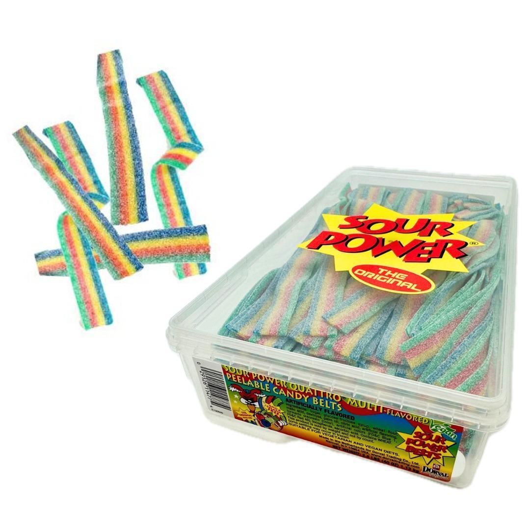 Sour Power Unwrapped Quattro-Flavor Candy Belts, 2.5 lb Bulk Tub Sugar-Based Multiflavored Candies, Snacks for Adults Large Pack