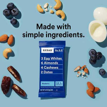 RXBAR Blueberry Natural High-Protein Fruit Snack Bars, 1.8oz, 12-Count Box Pack